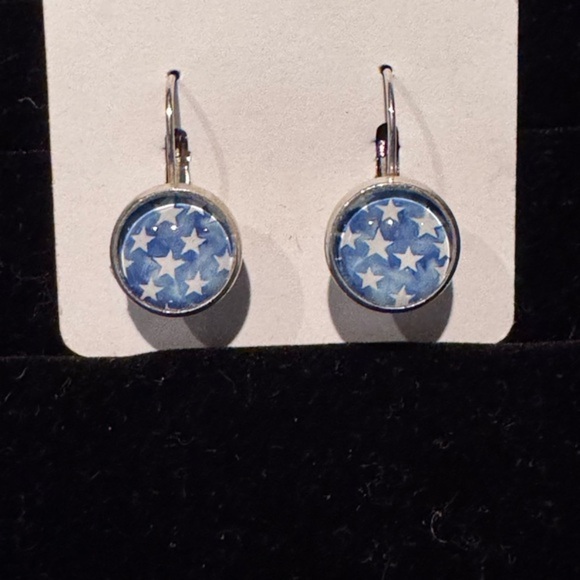 Blue Round Star Earrings - Picture 1 of 1